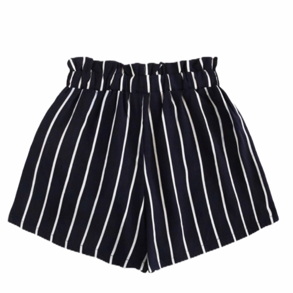 PLUS navy stripe paper bag shorts - Picture 2 of 4